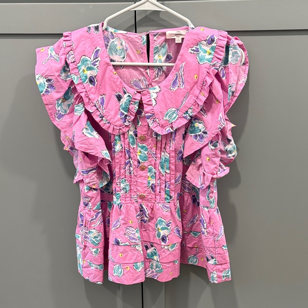 entro Pink Floral Ruffle Blouse